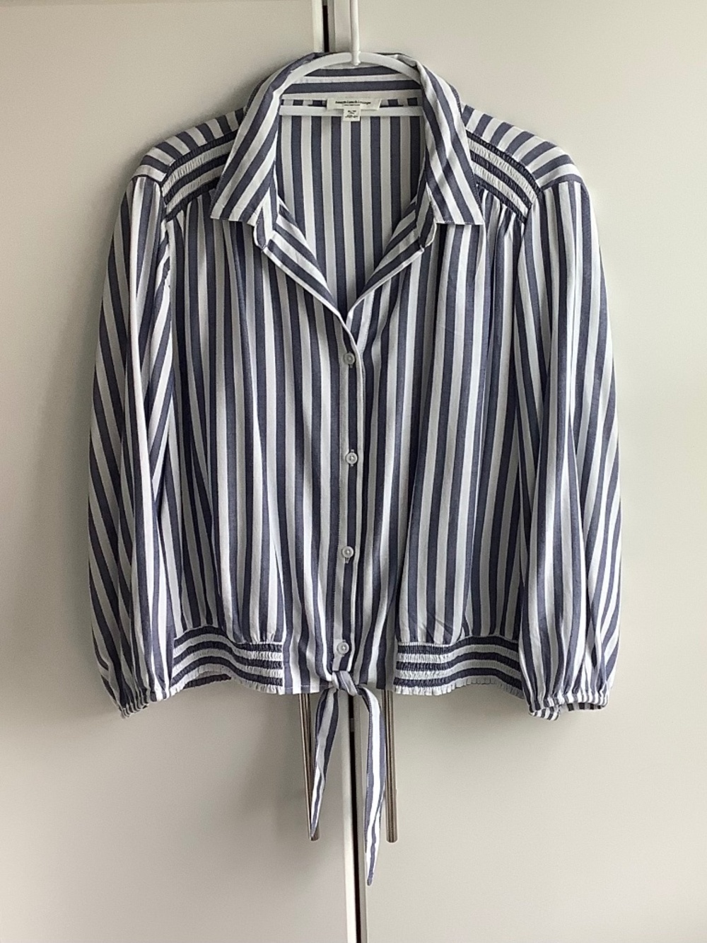 BeachLunchLounge Collection Blue White Striped Tie Front Blouse XL